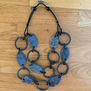 Sylca Black and Silver Mesh Chain Statement Necklace